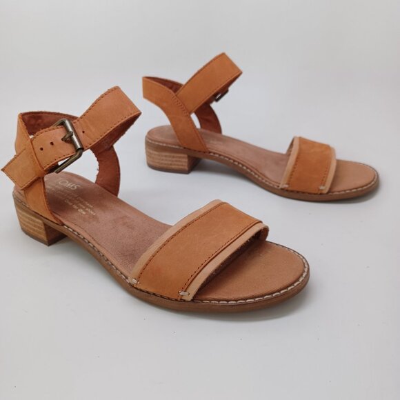Toms Shoes Open Toe Sandal Heels Brown Sling Back Low Block Heel Womens 7 - Picture 8 of 14